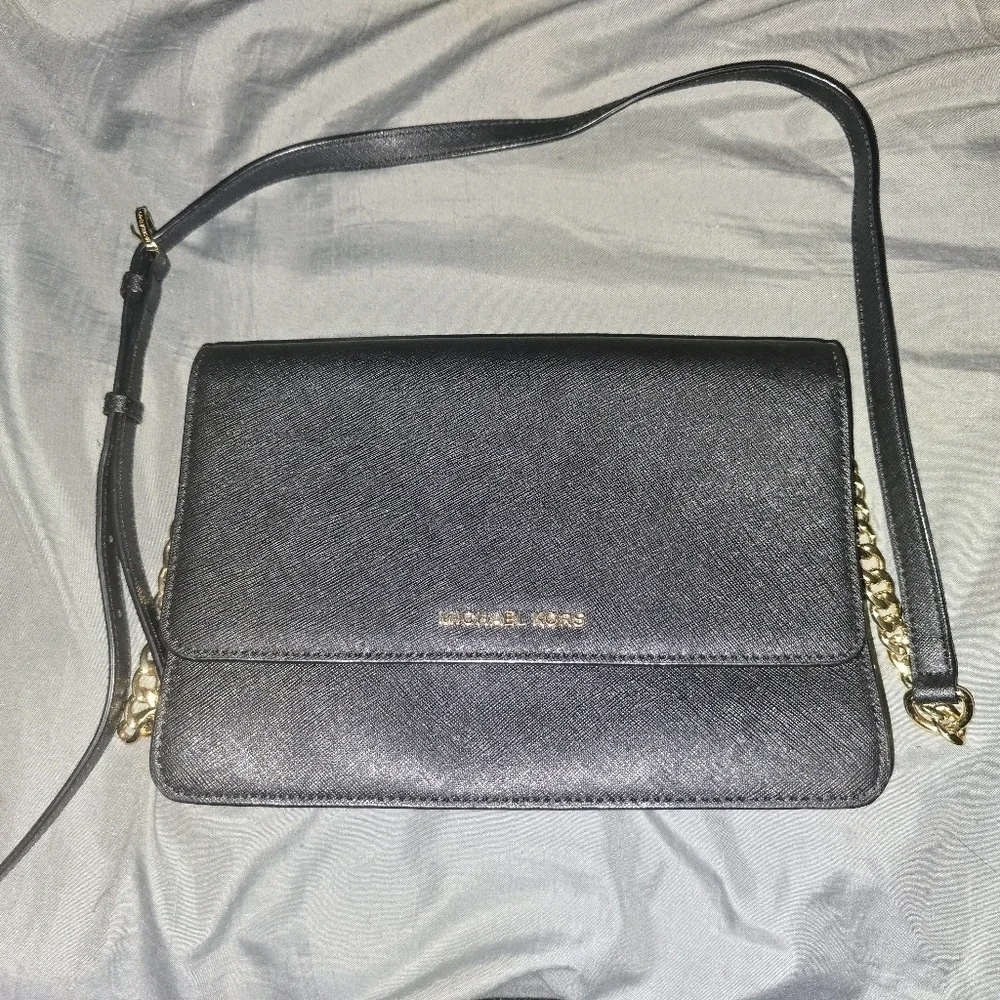 NWT - Michael Kors Black Saffiano Leather Crossbody Bag With Chain